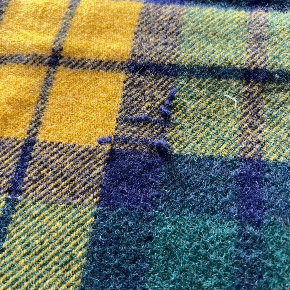 Vintage Tartan‎ Plaid Wool Blanket Throw Fringe Red Green Yellow Blue Cozy 47x50